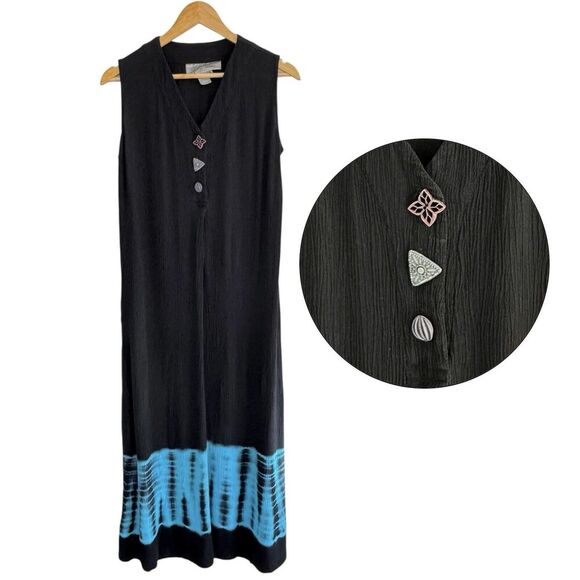Barbara Lesser Vintage Dress Womens Petite Small Aztec Tie Dye Artsy Beachy - Picture 1 of 12